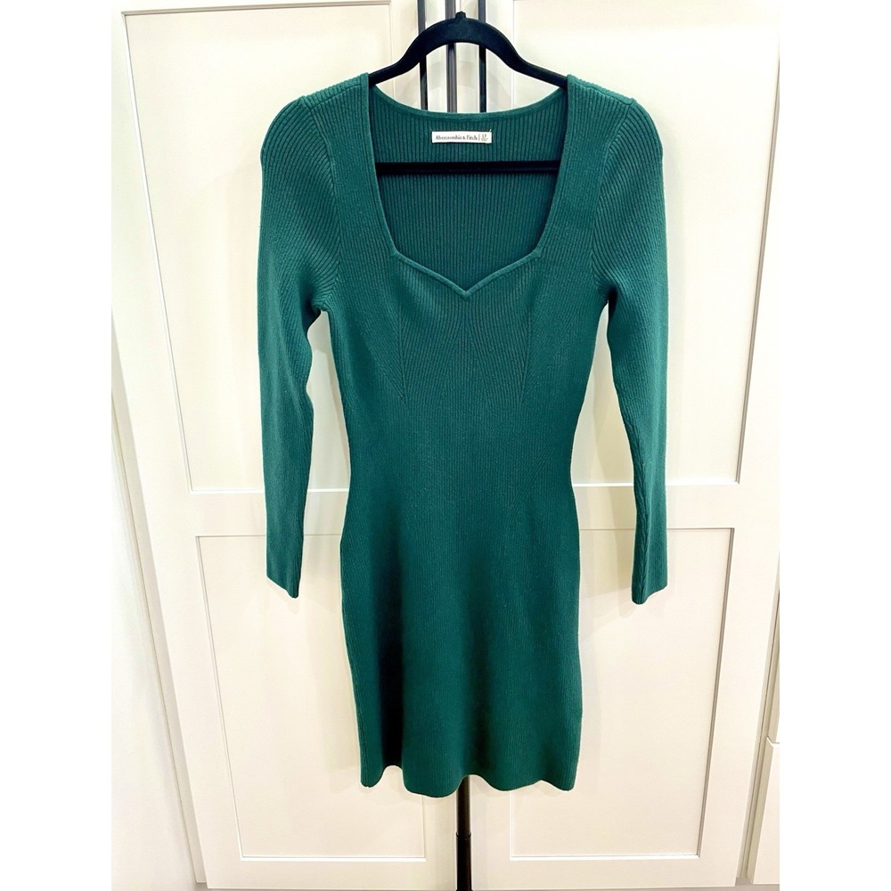 Abercrombie & Fitch Ribbed Sweater Mini Dress Size LT Dark Green Bodycon